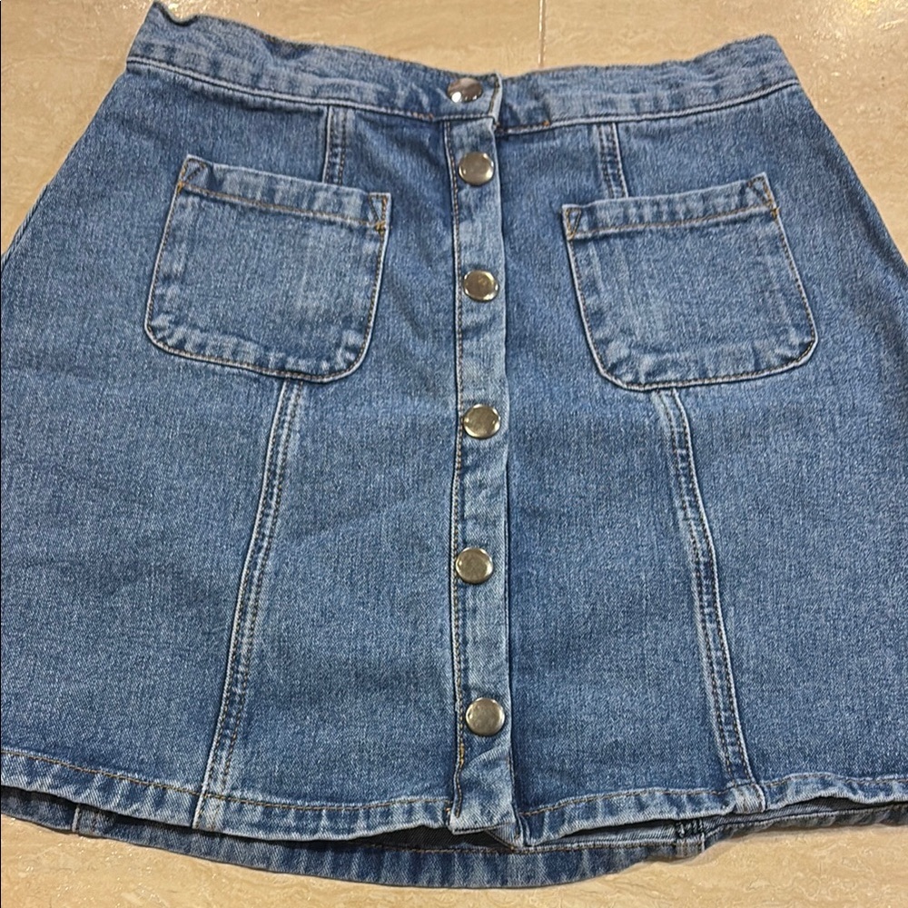 Denim Button-Front Skirt